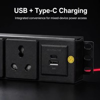 Peralatan Distribusi Daya 1.5U Gaya India 4 Jalur 6A 16A Rack PDU Dengan Port USB dan Modul Soket Tahan Api