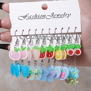 Pendientes de Gancho con Forma de <span class=keywords><strong>Estrella</strong></span>, Flor y Corazón de Resina Dulce para Mujer, Pendientes Colgantes con Frutas Coloridas, Cereza y Fresa, Regalos de Joyería - Product Image 2