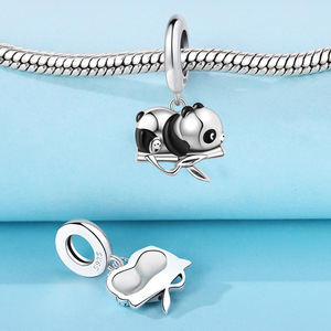 Pendentif Charme Panda Mignon en Argent Sterling 925 Plaqué Platine pour Bracelet DIY, Cadeau d'Anniversaire, Motif Ganku Dormant sur Bambou - Vente en Gros - Product Image 3