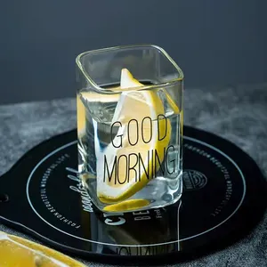 Hot Selling Goedemorgen Vierkant Loodvrij Glas Water Cup Transparant Drinken Mok Rechte Beker Voor Sap Melk Thee Koffie