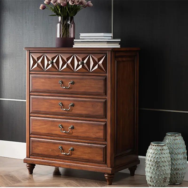 American Classical Style Carved Chest Of Drawers Wood Home Furnitures HB11*
