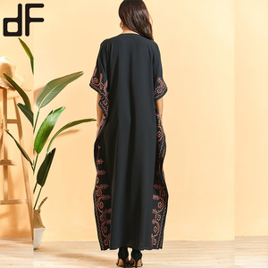 OEM Latest Ethnic Muslim Women Dress Cotton <strong>Abaya</strong> Batwing Embroidery Kaftan Marocain Kimono Eid <strong>Abaya</strong> <strong>Design</strong> - Product Image 1