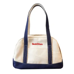 Производитель экологически чистый Пользовательский логотип oem дизайн Модная женская холщовая мини-сумка белый и синий для путешествий продуктовая сумка