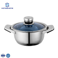 Usine personnalisée 16 pièces en acier inoxydable à large bord batterie de cuisine ensemble de casserole marmite avec couvercle en verre bleu