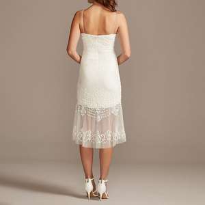 Weixin Abbigliamento Donna Oem Su Ordinazione In Rilievo Crepe Guaina Midi <span class=keywords><strong>Vestito</strong></span> <span class=keywords><strong>Con</strong></span> Sheer Balza - Product Image 2