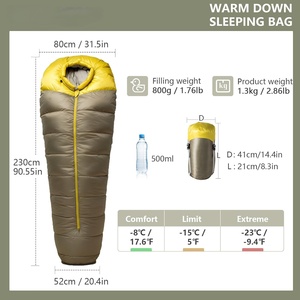 Sac de couchage en duvet pour camping, type momie, léger, <span class=keywords><strong>avec</strong></span> cordon de serrage, protection anti-accroc pour la fermeture éclair, espace spacieux pour les pieds - Product Image 2