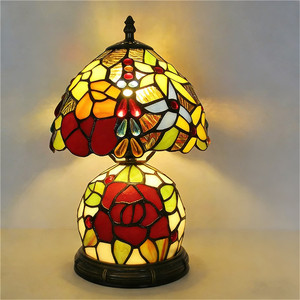 Modern Floral Stained Glass LED <strong>Table</strong> Lamp Resin Base Vintage Handcrafted Shade for Bedroom Living Room Study Decor - Product Image 4