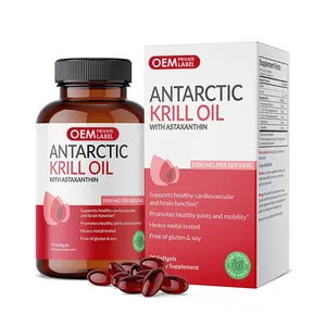 Cápsulas de óleo de Krill de marca própria Suplemento de óleo de Krill Astaxantina Softgel apoia a saúde do coração, cérebro e articulações