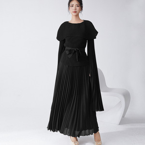 Fashionable Pleated Dress Two-piece Set High-end <b>Top</b> + Long <b>Swing</b> Skirt Suit Dress Skirt a Complete Set - Product Image 2