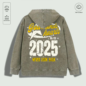 Sweat à capuche 100% coton lavé avec inscription graphique « Dieu répare les cœurs 2025 Ne regardez jamais en arrière », plusieurs couleurs - Product Image 4