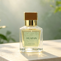 Flacons de parfum carrés en verre luxueux 50ml/70ml/100ml avec pulvérisateur à pompe, étanches, hermétiques, estampage or, marque HUAFAN