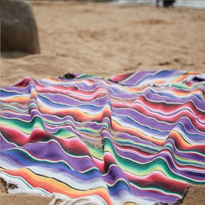 Large Colorful Mexican Serape Blanket Artisanal Raschel Woven <strong>Throw</strong> for Beach Yoga <strong>Outdoor</strong> Solid Cartoon Fiesta Oval <strong>Throw</strong> - Product Image 3
