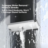 Brosse de nettoyage de salle de bain double face en forme de V pour interstices de sol avec grattoir en silicone et long manche pour douche