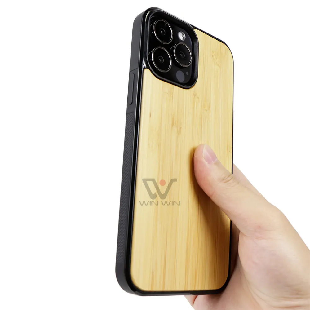 Étuis de téléphone en bois gravés personnalisés Étui de téléphone portable de Guangzhou pour iPhone 15 Pro Max