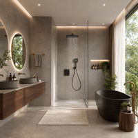 Ensemble de douche encastré en laiton brossé, moderne et luxueux, avec pommeau de douche thermostatique pour salle de bain