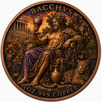 Pièce de monnaie, lingot, médaillon en cuivre fin .999 de 1 once, ronde, avec relief 3D, représentant Bacchus Dionysus, dieu du vin grec et romain, objet de collection, objet de présentation, cadeau