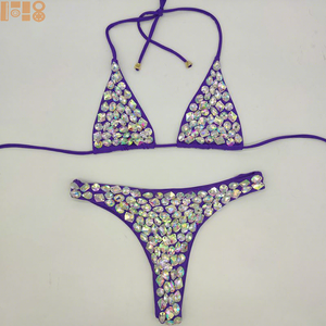 2025 nuevo conjunto de Bikini de diamantes brillantes verano playa Push up Halter traje de baño femenino cristal traje de baño mujeres Carnaval brasileño Bikini - Product Image 1