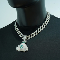 Européen Américain Hip-Hop Hommes Collier Dollar $ Symbole Argent Sac Pendentif Alliage Strass Transfrontalier Bijoux pour Fêtes