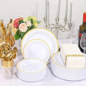 Hot-selling Plastic Tableware Set Gold Rim Dinnerware Plate Plastic Plates For Wedding