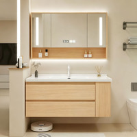 Nouveau style de meuble-lavabo de salle de bain avec vasque en céramique intégrée et rangement latéral en bois massif