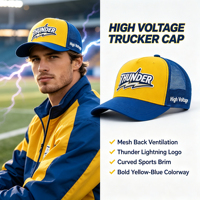 Casquette Snapback Sportive Streetwear Trucker Bicolore Jaune Bleu en Maille avec Broderie 3D Personnalisée Thunder