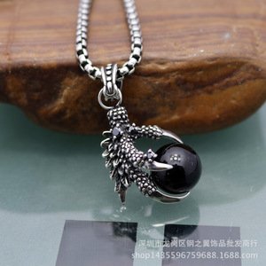 Yunnique – pendentif griffe de Dragon en acier inoxydable, avec collier en pierres précieuses noires, bijoux à la mode pour hommes, cadeau - Product Image 2
