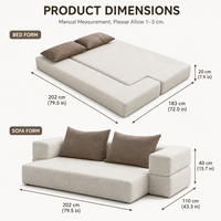 Canapé-lit contemporain pour deux personnes, convertible en lit d'appoint, matelas inclinable avec coussins superposés pour salon et chambre à coucher