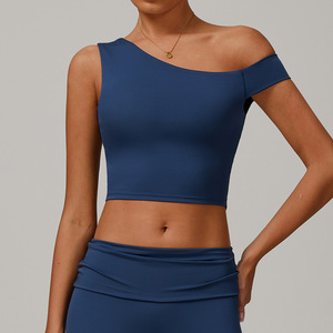 Top de Yoga Personalizado para <span class=keywords><strong>Mujer</strong></span>, Suave y Agradable al Tacto, de un Solo Hombro, con Relleno Extraíble, para Gimnasio y Entrenamiento - Product Image 2