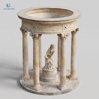 Gazebo en marbre beige classique Luca |   Pavillon en pierre sculpté à la main avec colonnes corinthiennes et statue, décoration personnalisée pour aménagement paysager de jardin