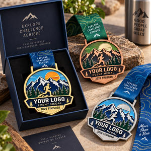 Médaille de course sur sentier personnalisée, médaille de finisseur de course en plein air avec ruban et logo personnalisés, médaille de récompense pour événement, médaille OEM ODM - Product Image 2