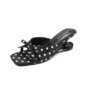 French Style Wedge Heel Slides Polka Dot <b>Bow</b> Decor Niche Elegant High Heel <b>Sandals</b> Women Outdoor Summer Footwear - Product Image 4