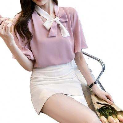 À la mode dames couleur unie col en v haut chemisier ample en - Main Image