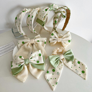 Clarmer Koreaanse Mode Groene Serie Knoop Kruis Haai Vrouwen Haaraccessoire Handgemaakte Aangepaste Stof Hoes Boog Hoofdband - Product Image 1