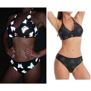 Traje de Baño de Dos Piezas con Estampado de Mariposas, Estilo Nuevo, Brillante, de Alta Visibilidad, Reflectante, para Mujer, Estilo Halter Extremo, para Playa - Product Image 2