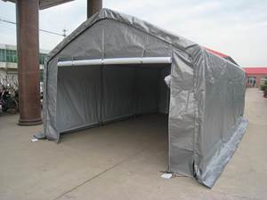 Abri de voiture portable gris imperméable de qualité supérieure, abri de voiture robuste en PVC avec porte enroulable pour le stockage des voitures - Product Image 1