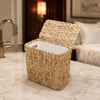 Corbeille à déchets en jacinthe d'eau tressée à la main, écologique et durable, avec couvercle, grande capacité, diffuseur d'arômes pour la maison, l'hôtel et l'espace de vie