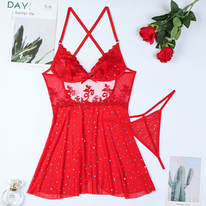 Hot Style <b>Suspender</b> Perspective Mesh Two Piece Nightdress New Solid Color Women's Lingerie <b>Set</b> - Product Image 6