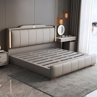 Cadre de lit King/Queen personnalisable en cuir minimaliste avec rembourrage confortable, structure en bois de pin, rangement intégré, écologique