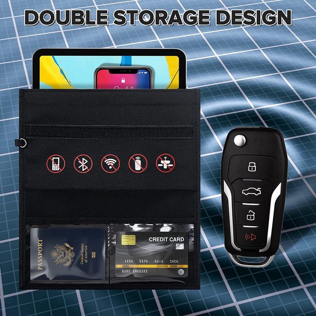 Large Faraday Bags for Phones Car Key Waterproof Signal Blocking Pouch Cellphone Signal Jammer Car Key/WiFi/RFID/GPS Faraday Bag