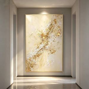Modern Abstract Oil Painting <b>Gold</b> <b>Frame</b> Vertical Canvas Art For Entryway Living Room Decor - Product Image 1