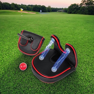 Boshiho Custom Logo Two-Flap Mallet Putter Club Headcover Lightweight Durable PU Leather <b>Golf</b> Shafted Mallet Putter Headcover - Product Image 4