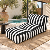 Canapé d'extérieur imperméable en forme de L avec pouf repose-pieds, chaise longue rayée pour jardin, bord de piscine, balcon