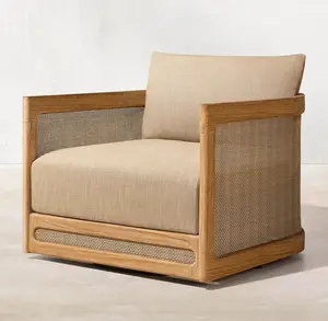 Luxo cana painel volta teca madeira Lounge Chair Outdoor giratória teca cadeira móveis