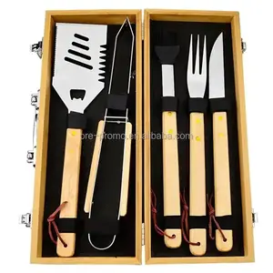 Kustom grosir baja tahan karat dan bambu BBQ set untuk luar ruangan