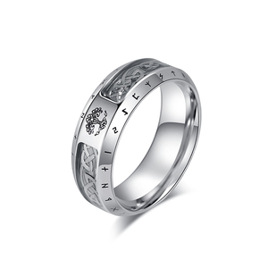 Anillo de Acero Inoxidable con Runas Vikingas Nórdicas Únicas <span class=keywords><strong>para</strong></span> Hombre, Anillo Clásico de Boda y Compromiso con Incrustaciones <span class=keywords><strong>para</strong></span> Fiestas y Aniversarios - Product Image 1