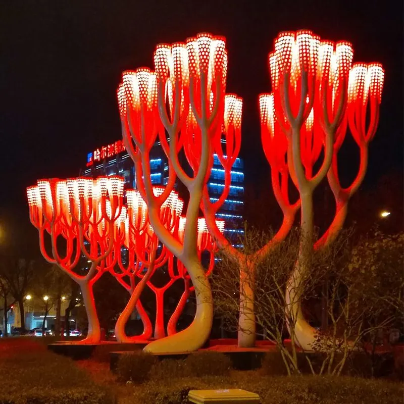 बड़े स्टेनलेस स्टील मूर्तिकला पेड़ के आकार के धातु गलियारे आउटडोर स्टील संरचना परिदृश्य लैंप आउटडोर सजावटी लैंप