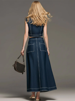 Ensemble deux pièces pour femme, style streetwear, gilet court sans manches à col mandarin et pantalon culotte large, tenue ample unie avec poches