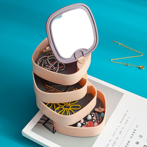 Wanita 4 Lapisan Kecil Kotak Penyimpanan Perhiasan Anting-Anting Pemegang Perjalanan Perhiasan <span class=keywords><strong>Tray</strong></span> Case dengan Tutup Berputar Kotak Perhiasan - Product Image 5