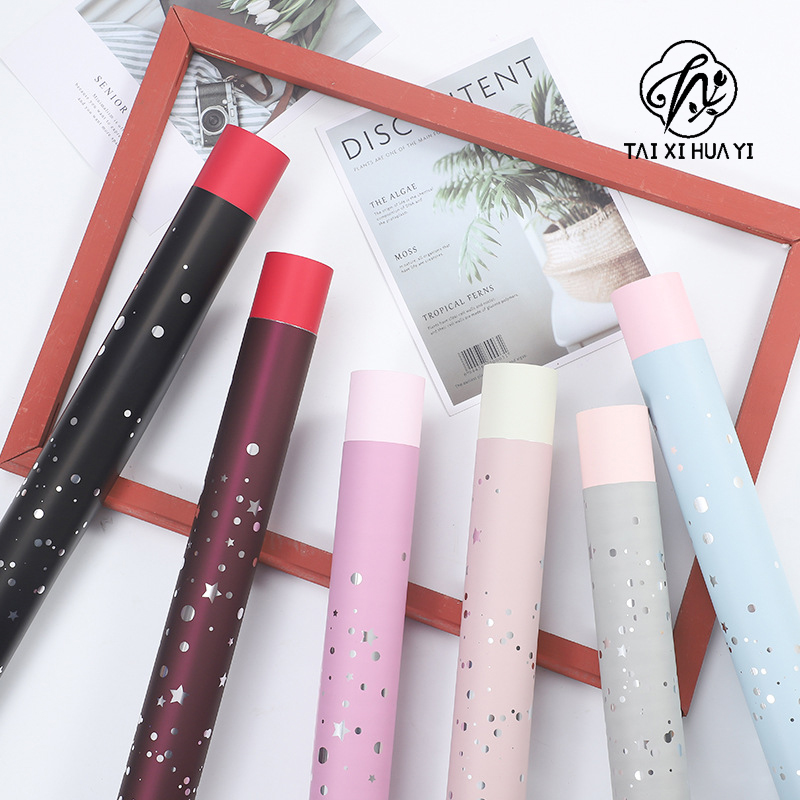 Sparkling Starry Sky Flower Paper Gift Packaging Single Side Coated Simple Material Elegant and Ins Wind Packaging Material