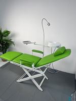 Fauteuil dentaire portable pliable avec crachoir en céramique, éclairage mobile 600W alimenté par turbine, plateau à instruments en cuir